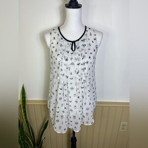 Chloe K Womens Sleeveless Black Cat Sheer Blouse M Cat Lady Top Career Casual